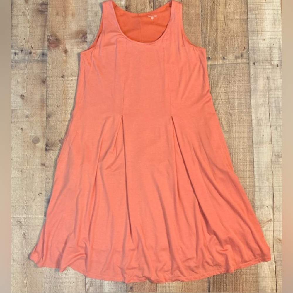 Garnet Hill Coral Orange Tencel‎ Blend Sleeveless Pleated Pocket Dress Small